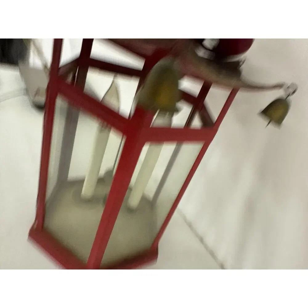 Vtg 1988 Triarch Industries Red Metal Asian Pagoda Hanging Lantern Bell Chimes